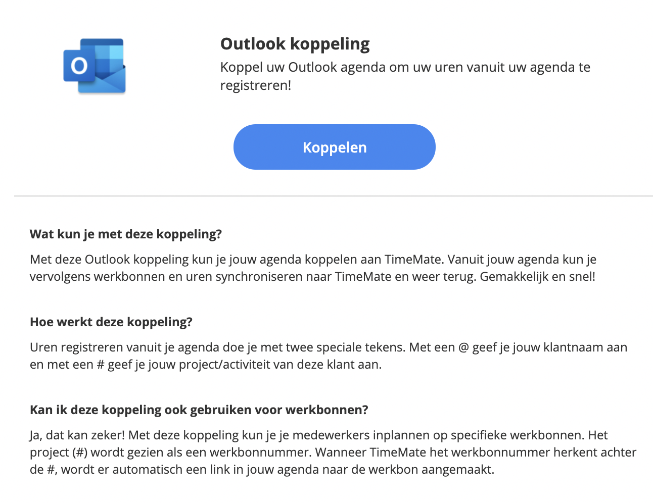 TimeMate koppelen met Outlook agenda Helpcenter TimeMate